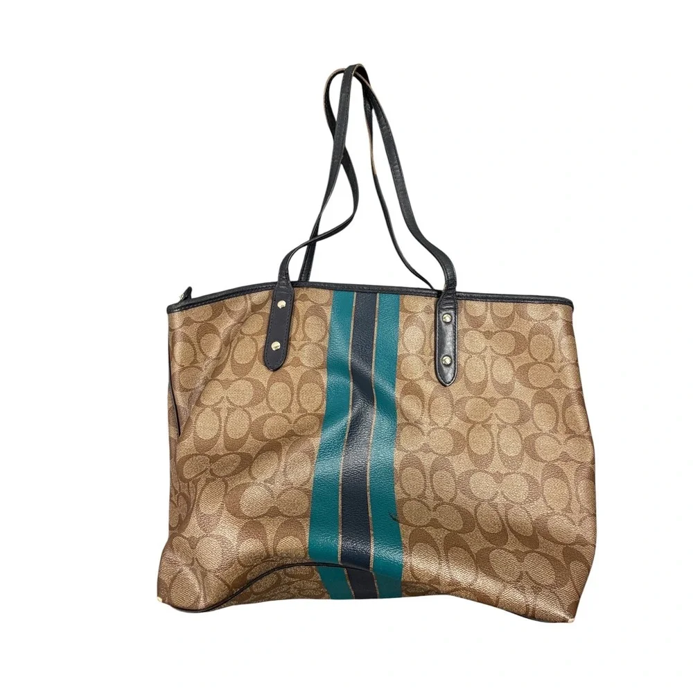Coach Varsity City Tote F38405 Striped Monogram Leather